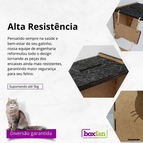 Parquinho Suspenso Para Gatos Playground com Rede Degraus Nicho Prateleira e Arranhador Cor Mdf Crú Boxfan com 10 Peças