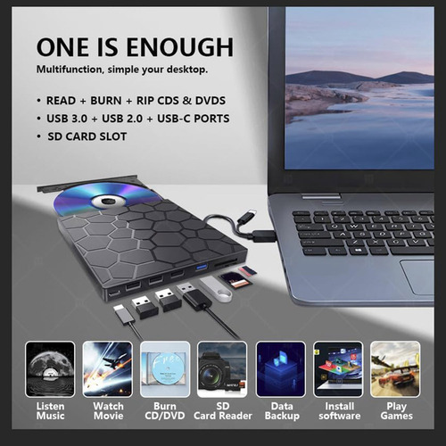 Reproductor Externo De Cd/dvd, Cd/dvd-rom 7 En 1 Usb 3.0 +/-