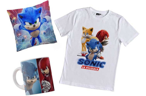 Remera Sonic Pelicula Combo Con Taza Y Almohada