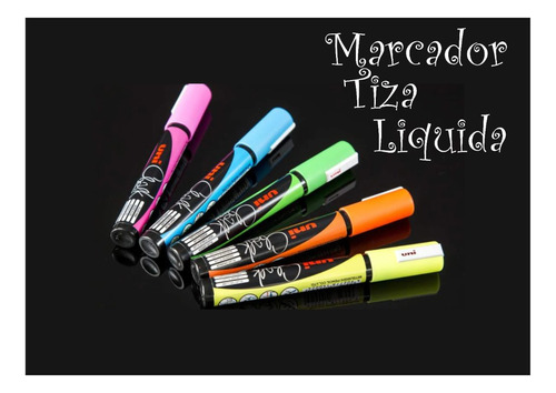 Marcadores Tiza Uni Chalk P/ Pizarra Negra Led Pack X 5 Fluo