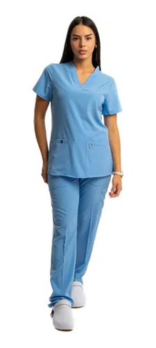 Conjunto Médico Enfermero Dama Uniforme Elastizado Celeste