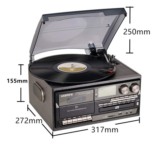 Record Player Looptone 9-in-1 3 Speed Bluetooth Cd Cassette