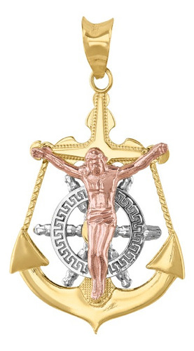 Dije De Ancla Con Cristo En Oro Rosa De 10 Kilates