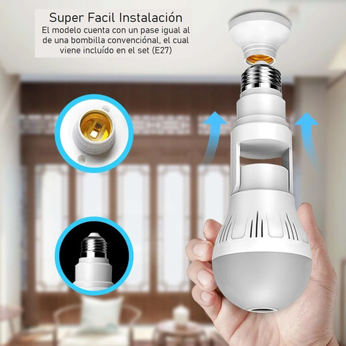 Imagen 3 de 9 de Camara Wifi Lampara Espia 360 1080 Hd C/ Audio Bidireccional