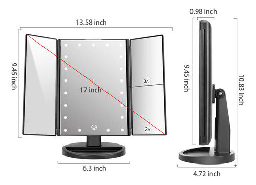 Espejo De Tocador Iluminado Triple Con 21 Luces Led