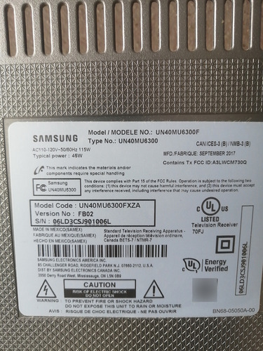 Tarjeta Fuente De Alimentación Tv Samsung 43 Un40mu6300f (Usado)