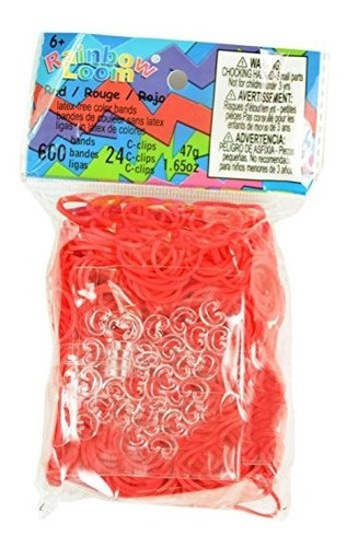 Bandas Rainbow Loom Red De Goma Con 24 C-clips (600 Count).