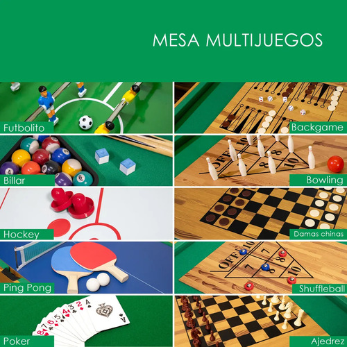 Mesa Multijuegos Combo 10 En 1 Billar Ping Pong Futbolito Mesa De Futbolito Café Arizone PACK0331 Tradicional