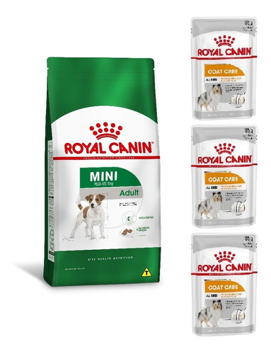 Kit Ração Mini Adult 2,5kg E 3 Sachês Coat Care Royal Canin