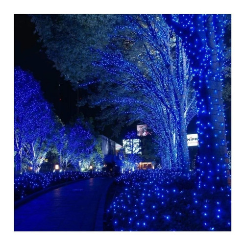 Imagen 2 de 4 de Serie Navideña Solar Color Azul 100 Leds De 10 Metros