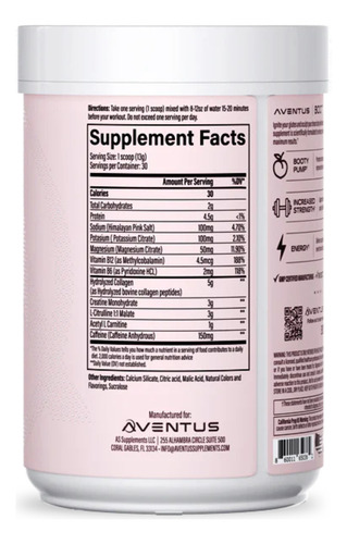 Aventus Booty Pump Pre-workout en Polvo 390gr Sabor Watermelon