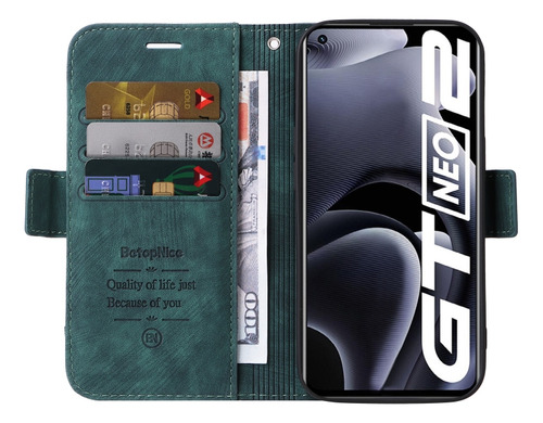 Sjk Funda De Cuero Verde Para La Versión Realme Gt Neo2 5g