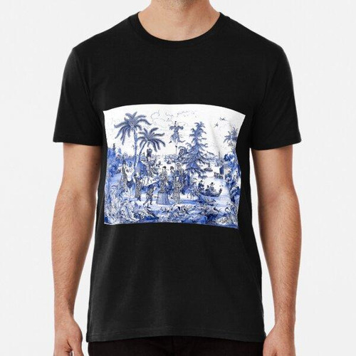 Remera Chinoiserie Azul Paisaje Escena Algodon Premium