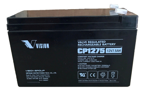 Bateria Vision Cp1275 12 V 7.5  Ah Para Ups  -y Alarmas