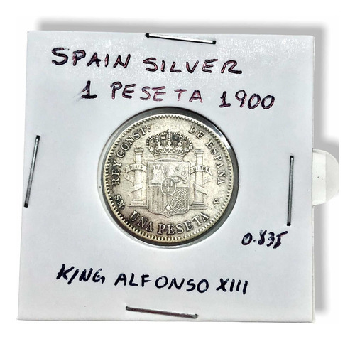 Moneda Plata España 1 Peseta 1900 Ley 0.835 Rey Alfonso Xiii (Usado)