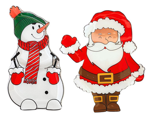 Kit 2 Petisqueiras Vidro Grosso Boneco De Neve E Papai Noel Cor Branco E Vermelho