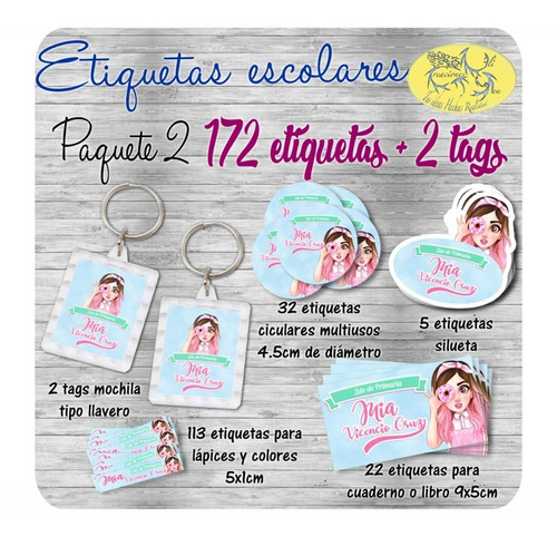 2 Tags Mochila Y 172 Etiquetas Escolares Personalizadas