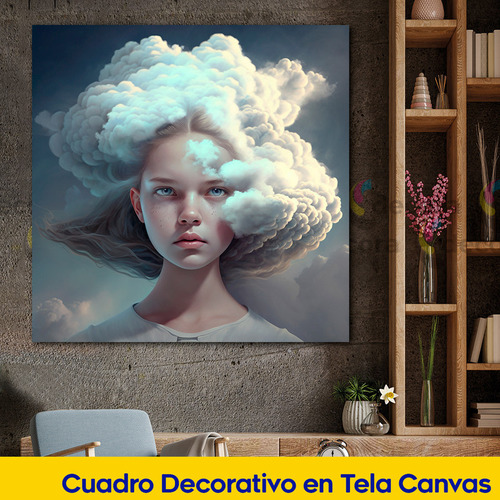 Cuadro Mujer Belleza Nubes En Cabello Canvas 60x60 A5