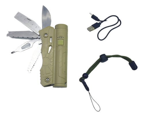 Lanterna Canivete Tático Multi-funções Recarregável Camping Cor Preto