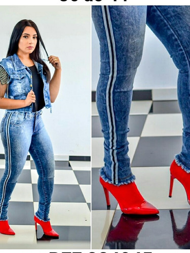 calça jeans feminina com faixa lateral