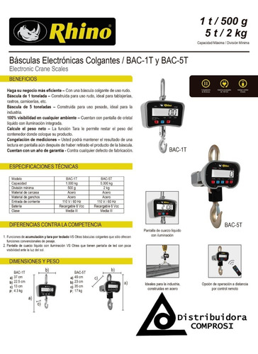 Báscula Carnicero 1 Tonelada Rhino Bac-1t. Comprosi