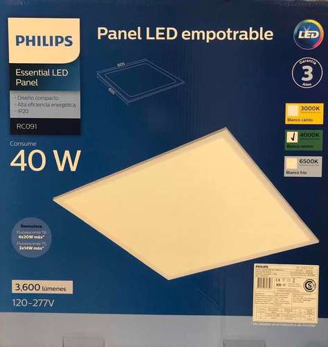 Panel Led 60x60 Philips 40w Luz Blanca 4000k Embut Armstrong