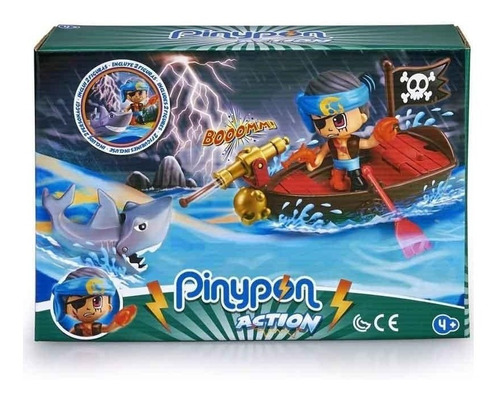 Muñeco Pinypon Action  Bote Pirata Con Tiburon Y 1 Figura
