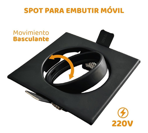 Imagen 6 de 10 de Spot Embutir Movil Cuadrado Aluminio Apto Dicro Led Gu10