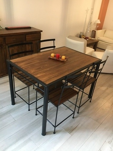 Imagen 3 de 6 de Mesa Comedor Sillas Hierro Forjado Industrial 140x80 Campo