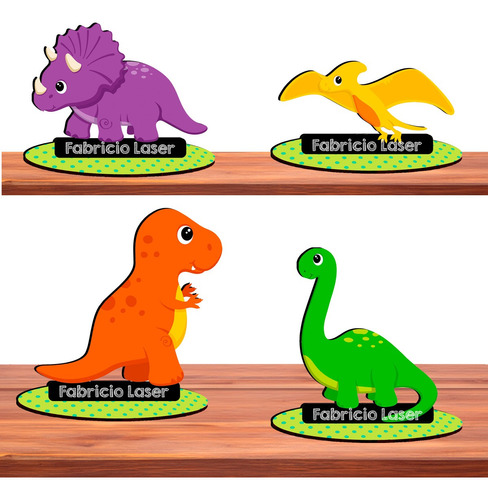 5 Centro De Mesa Dinossauros Rex 15cm E Nome Aniversário Mdf