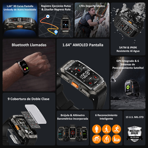 Reloj Inteligente Kospet X2ultra Para Hombre, Pulsera Inteligente Militar Para Deportes Al Aire Libre Con Gps Monitorización Deportiva Y De Salud