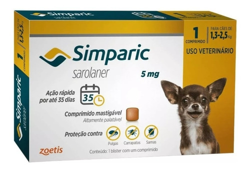 Antipulgas Simparic 5mg - 1,3 A 2,5kg