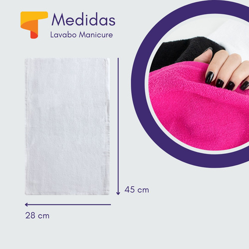 Kit 30 Toalha Lavabo Manicure Compacta Algodão 28x45 P/ Unha Cor Preta Lisa