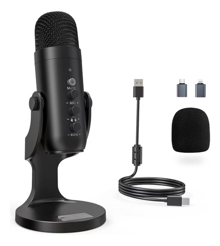 Kz-610 Microfone Condensador De Mesa Usb C/ Adaptadores Type-c E Lightning