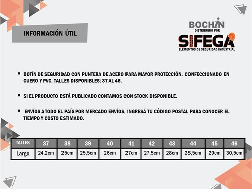 Imagen 7 de 8 de Botín De Seguridad De Cuero Puntera De Acero Bochin