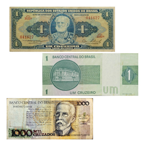 3 Billetes Brasil 1 Cruzero (1967) 1000 Cruzados + Regalo