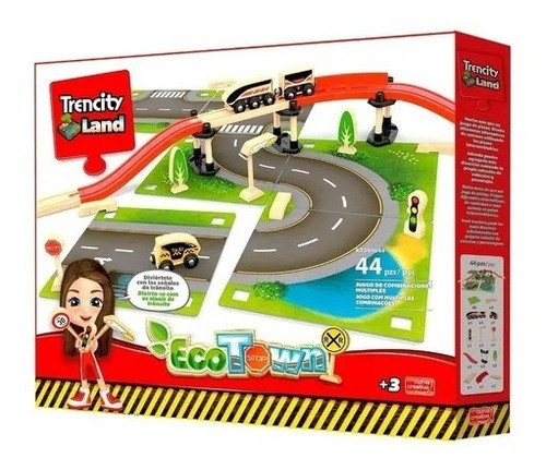 Pista Trencity Land Eco Town De Madera X 44 Piezas