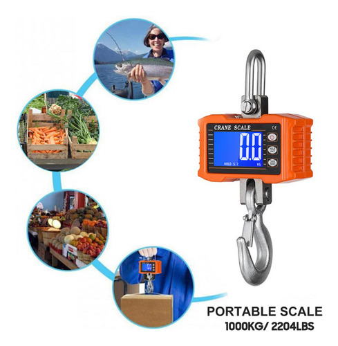 Báscula Digital Colgante 1000kg/2204lbs Industrial Portátil