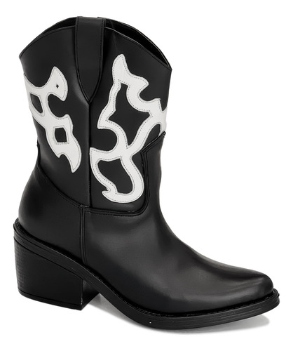 Botas Texanas Mujer Cuero Taco Medio Bordado Relieve Western