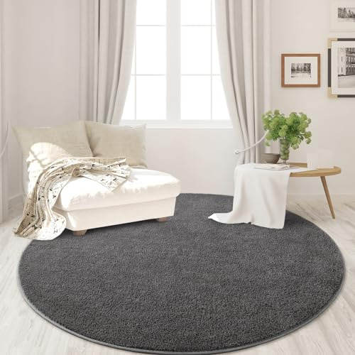 Alfombra Redonda Gris Oscuro 4x4 M Suave Y Cómoda