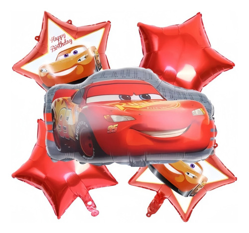 Kit 5 Globos Rayo Mcqueen Cars Decoracion Cumpleaños Fiesta