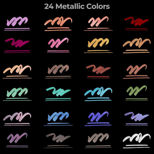Ohuhu Marcadores Metálicos 24 Colores Pincel Y Marcadores De