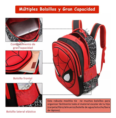 Mochila Preescolar Spider Man 3d Dibujos Animados+sombrero Color Rojo Mfdf