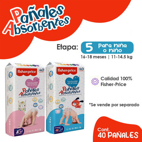 Pañales Para Bebe Fisher-price Etapa 5 Sin Fugas 40 Piezas Género Niños
