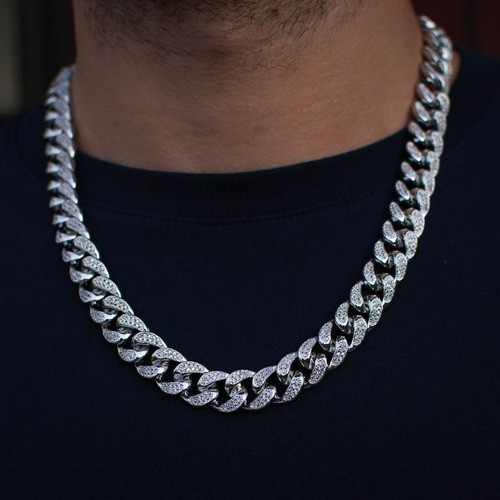 Imagen 4 de 5 de Cadena Cubana Enchapado En Oro Con Zirconas