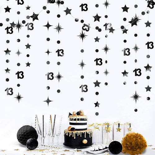 Decoracion Negra Cumpleaño Numero 13 Guirnalda Estrella Para