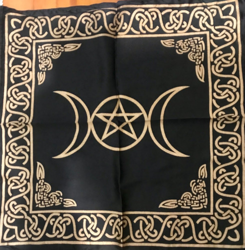 Mantel De Altar De Pentagrama De Triple Luna Negro