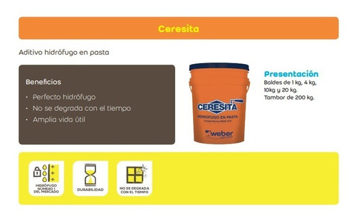 Imagen 3 de 7 de Ceresita Hidrófugo En Pasta Weber X 20 Kg.