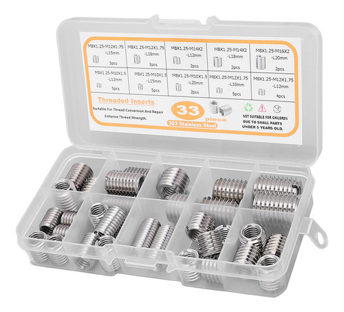 Inserto Roscado, Kit Surtido De 33 Piezas, M8 X 1,25, Acero