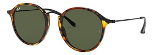 Anteojos De Sol Ray-ban Round Fleck Standard Con Marco De Acetato Color Gloss Tortoise, Lente Green De Cristal Clásica, Varilla Black De Metal - Rb2447